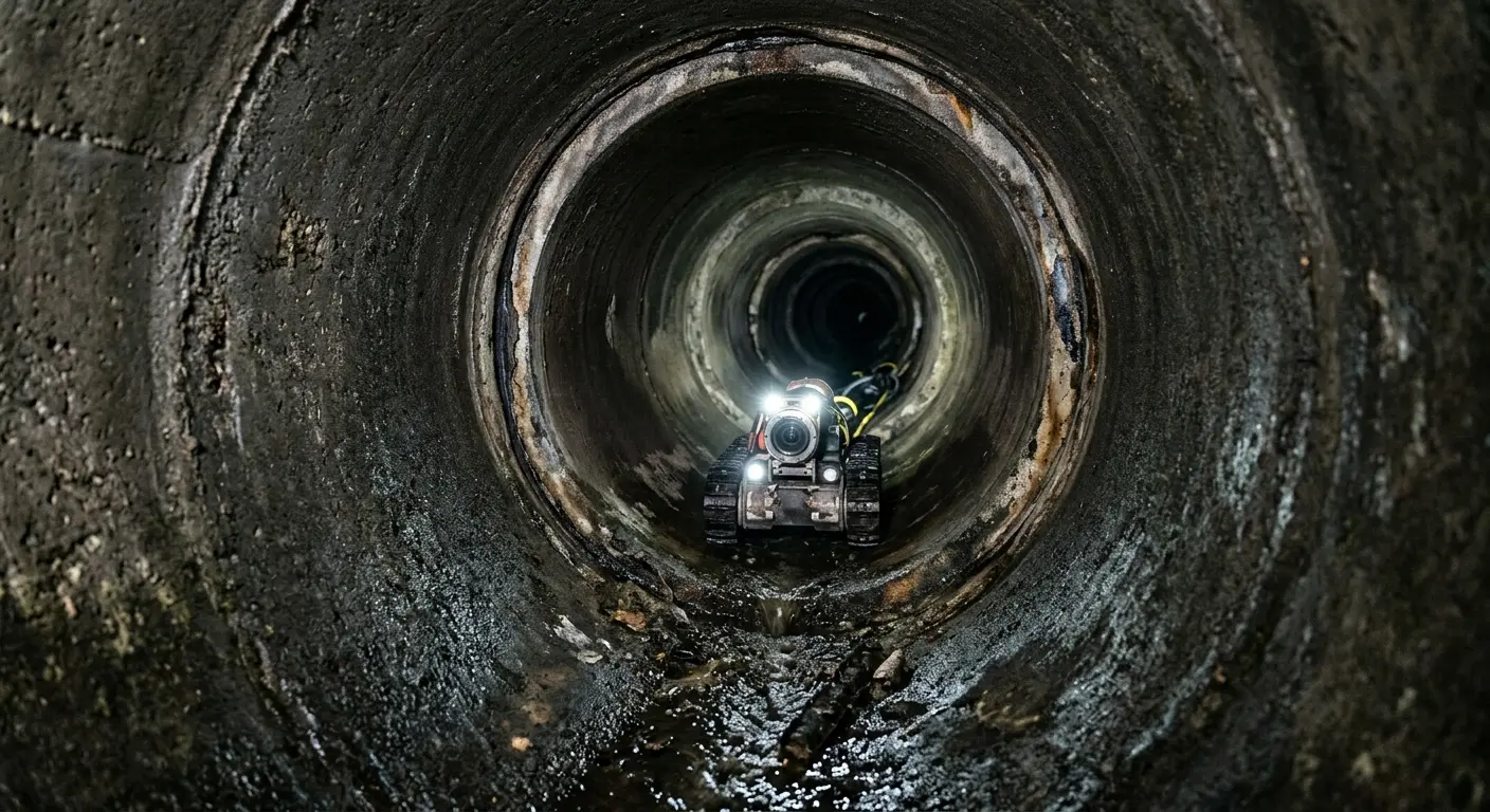 Robotic sewer camera inspecting pipe interior for Sewer Line Cleaning in Rolla