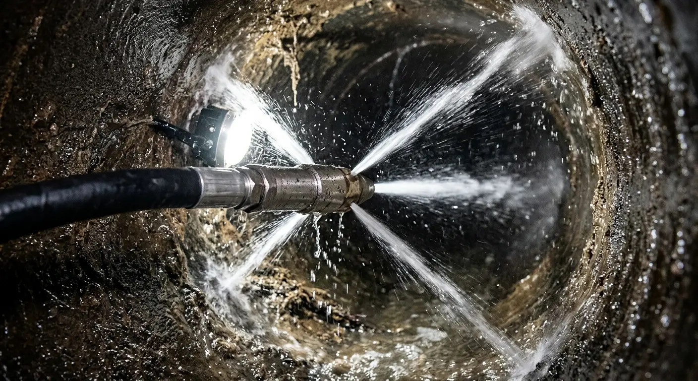 High-pressure hydro jetting nozzle cleaning sewer pipe for Storm Drain Cleaning in Rolla